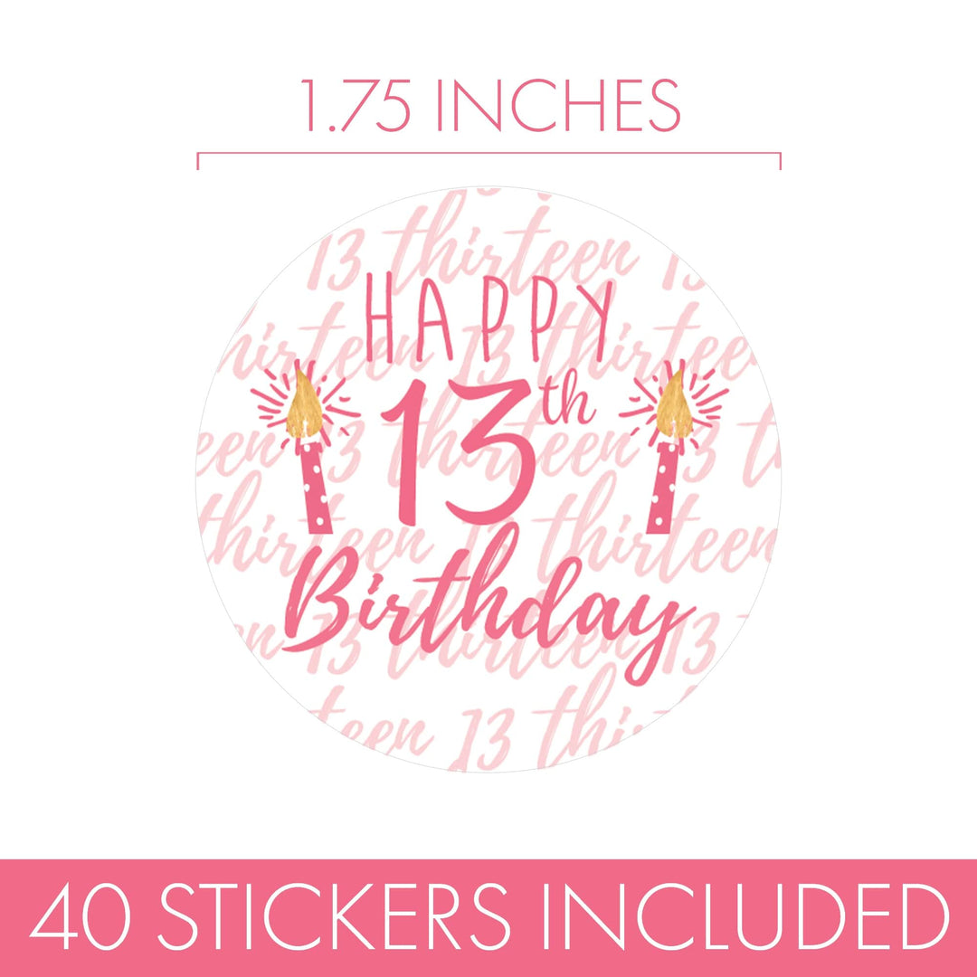 Thirteenth Birthday: Gold Confetti Pink & Gold - Party Favor Labels - 40 Stickers