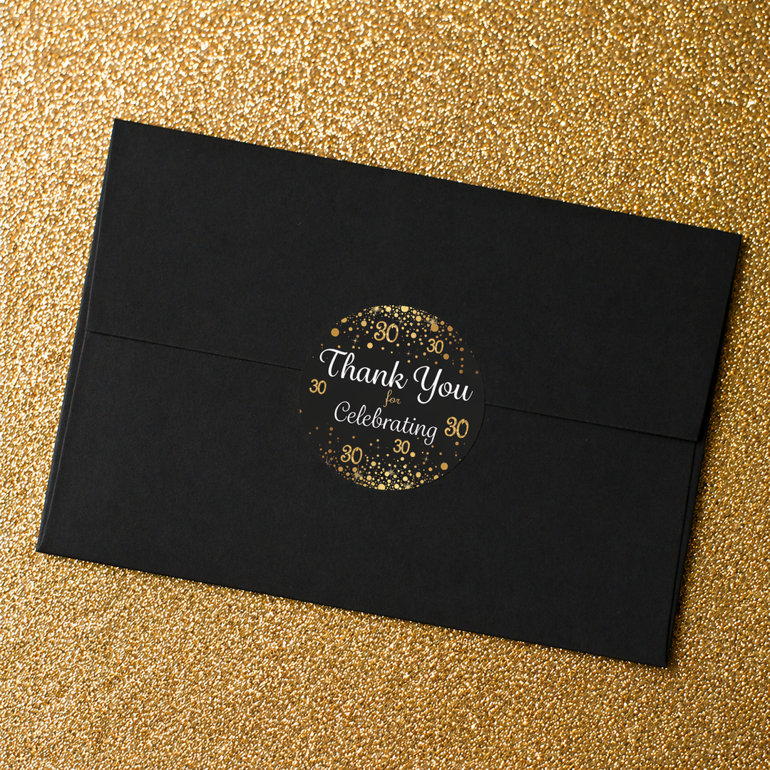 30th Birthday: Black & Gold - Adult Birthday - Thank You Stickers - 40 Stickers
