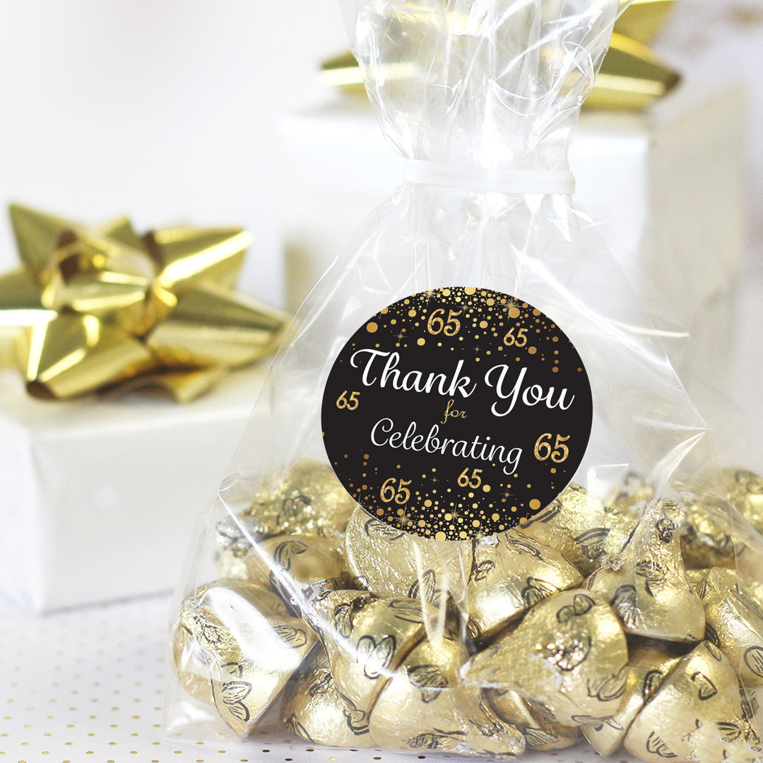 65th Birthday: Black & Gold - Adult Birthday - Thank You Stickers - 40 Stickers