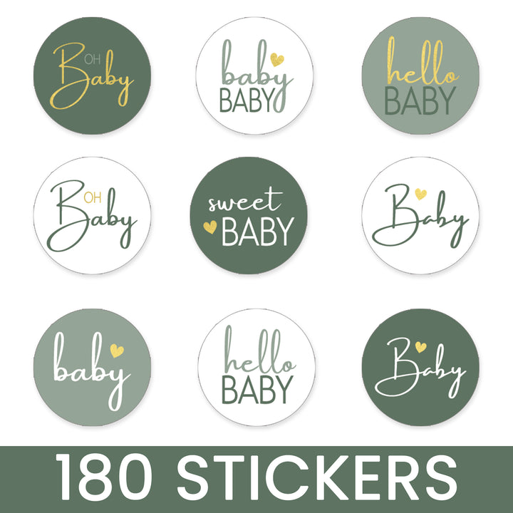 Sweet Baby Gender Neutral: Green - Baby Shower Stickers - Fits on Chocolate Kisses - 180 Pack