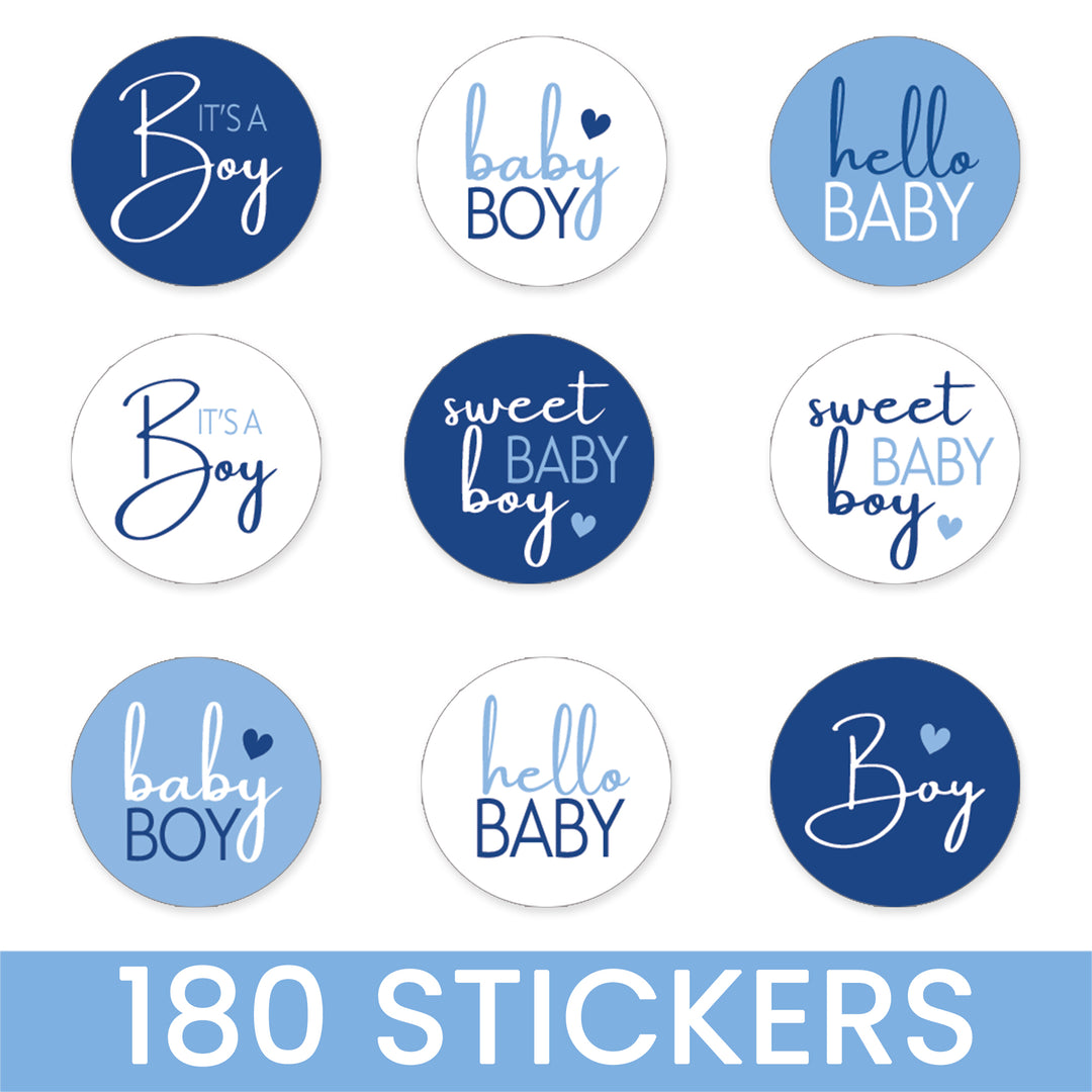 Sweet Baby Boy: Azul - Pegatinas para regalos de fiesta de baby shower - 180 pegatinas