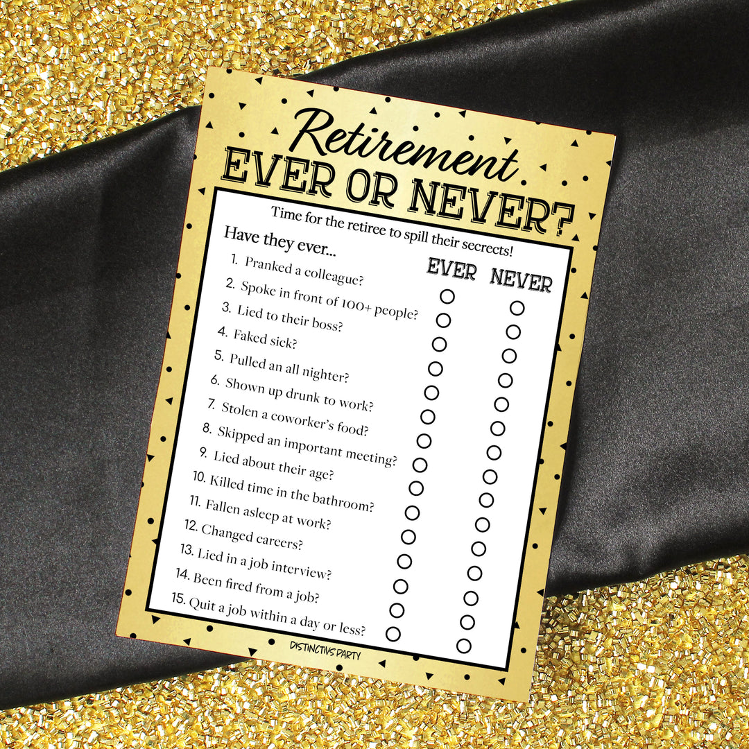 Retirement: Black and Gold -  Party Game Bundle, 4 Games for 20 Players - 40 Dual Sided Cards