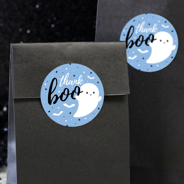 Little Boo: Blue - Boy Baby Shower - Fall Thank You Stickers -  40 Stickers