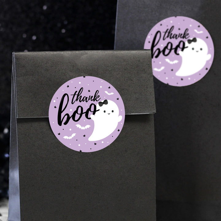 Little Boo: Purple - Girl Baby Shower - Fall Thank You Stickers -  40 Stickers