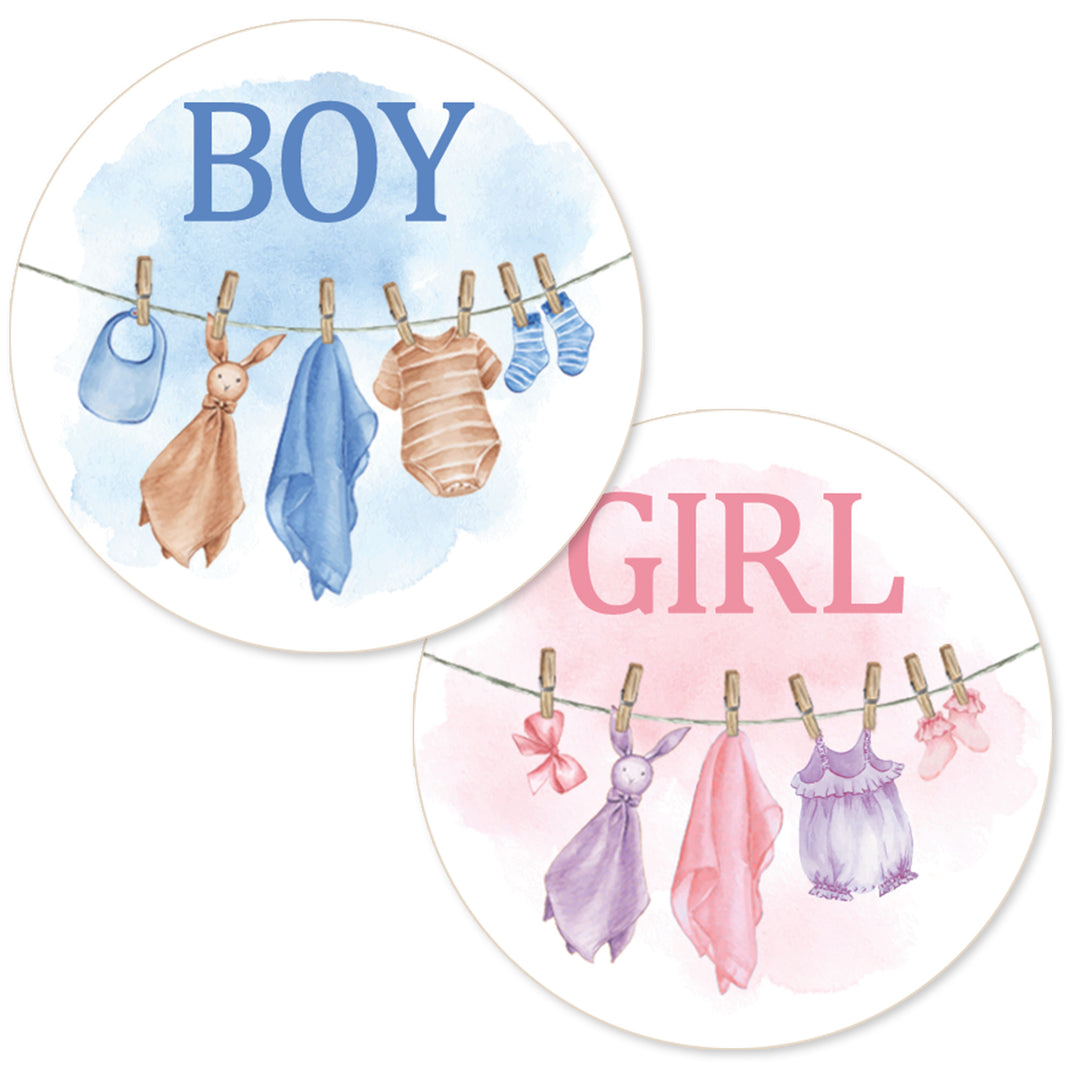 Baby Clothesline: Gender Reveal Party - Girl or Boy - 40 Stickers