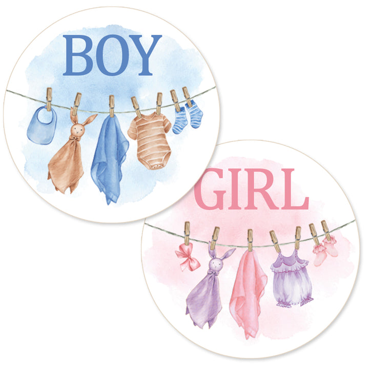 Baby Clothesline: Gender Reveal Party - Girl or Boy - 40 Stickers