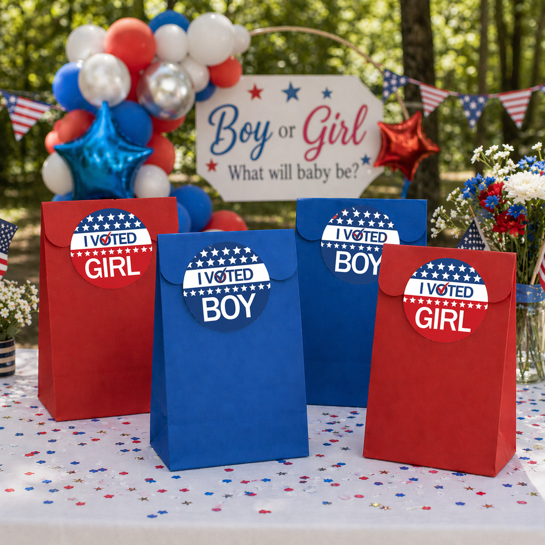 Patriotic: Baby Gender Reveal Party - Vote Boy or Girl Stickers - 40 Stickers