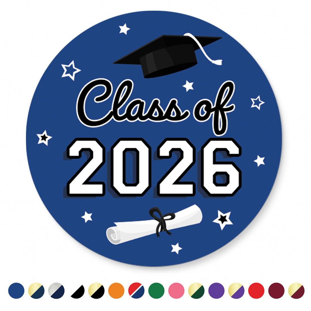 Class of 2026 Graduation Party Favor Stickers – 1.75” Round Labels (40 Count)