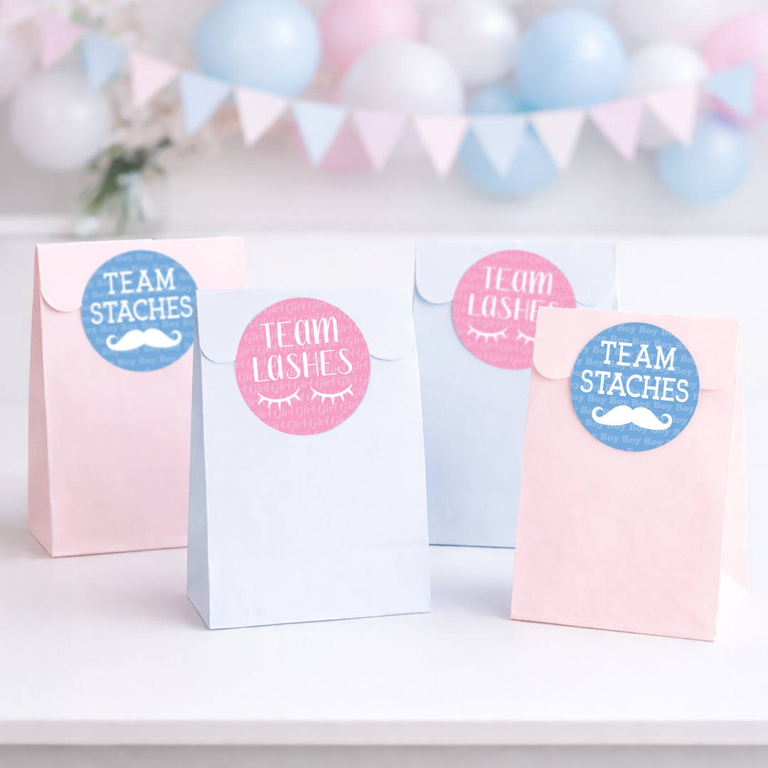 Gender Reveal Party: Lashes or Staches - Team Boy or Girl Voting Stickers - Baby Shower -  40 Stickers