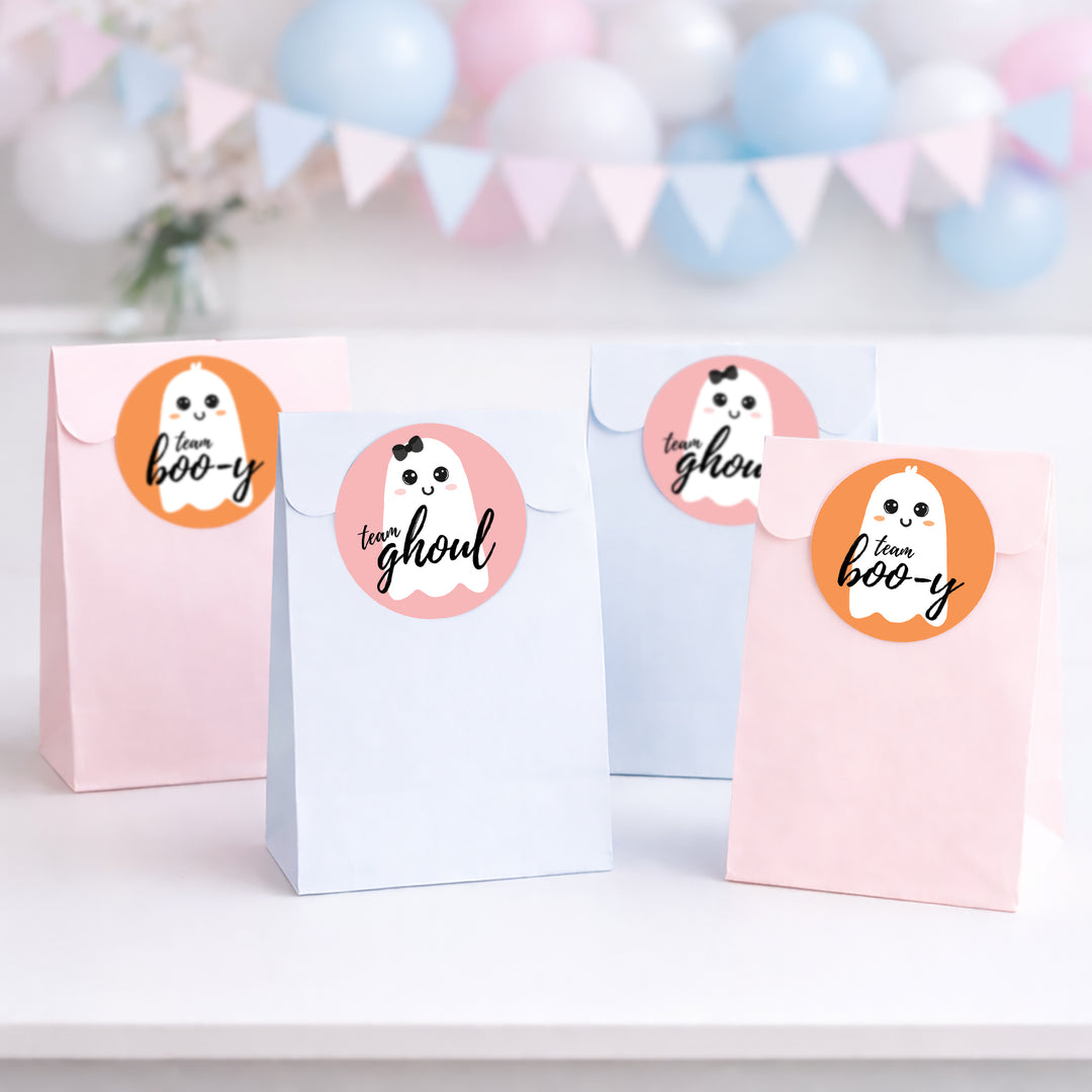 Halloween Gender Reveal Party: Little Boo - Fall Orange Team Boo-y or Pink Team Ghoul Voting Stickers - 40 Stickers