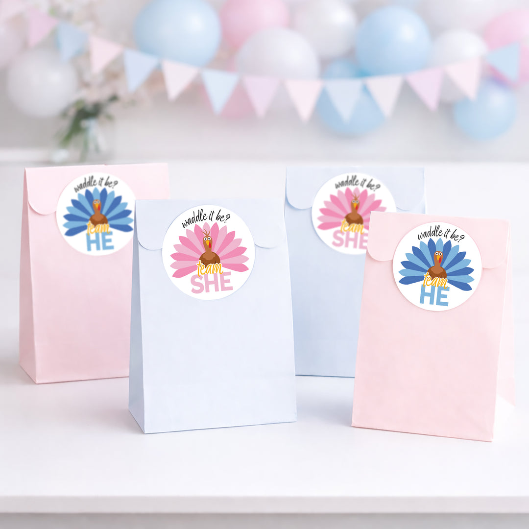 Thanksgiving Turkey Gender Reveal Stickers  - Team He or She - 40 Stickers