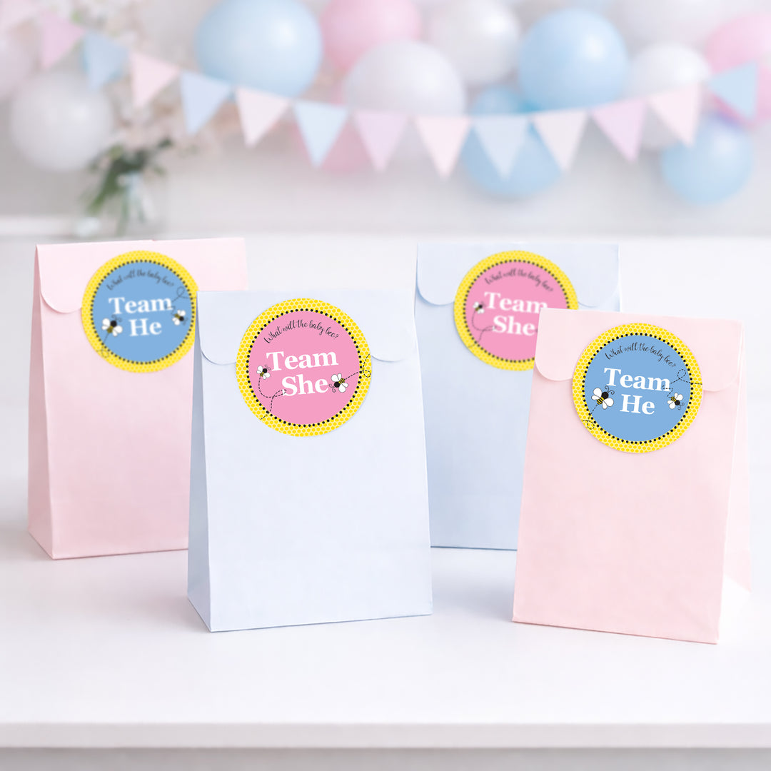 Bumble Bee: Gender Reveal Party - What Will Baby Bee Stickers -  Team She or He - 40 Stickers