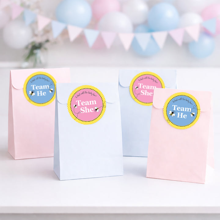 Bumble Bee: Gender Reveal Party - What Will Baby Bee Stickers -  Team She or He - 40 Stickers