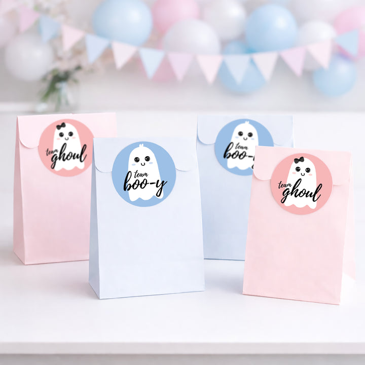 Halloween Baby Gender Reveal Party: Little Boo - Fall Blue Team Boo-y or Pink Team Ghoul Voting Stickers - 40 Stickers