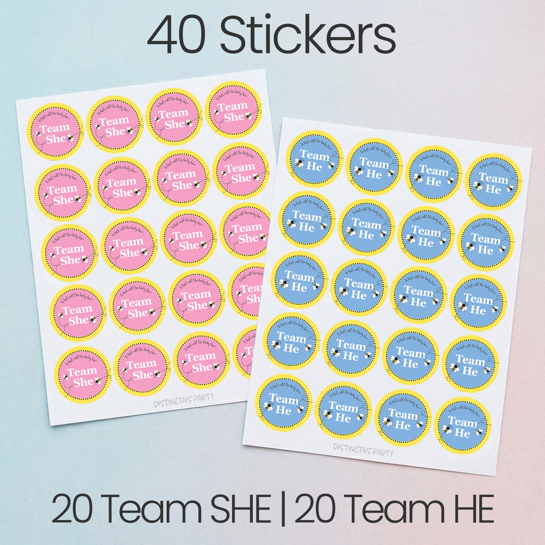 Bumble Bee: Gender Reveal Party - What Will Baby Bee Stickers -  Team She or He - 40 Stickers