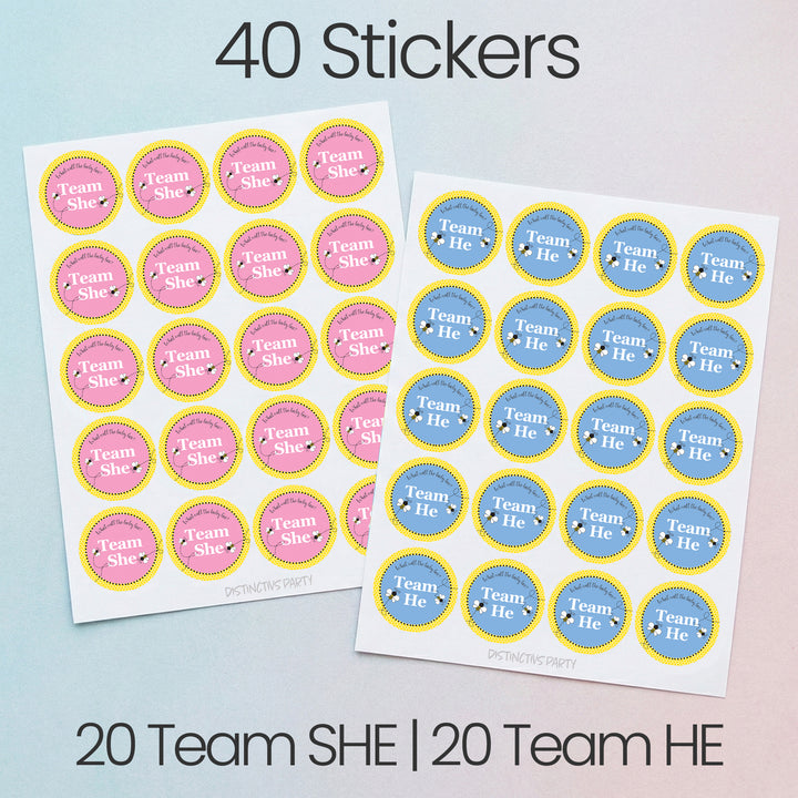 Bumble Bee: Gender Reveal Party - What Will Baby Bee Stickers -  Team She or He - 40 Stickers