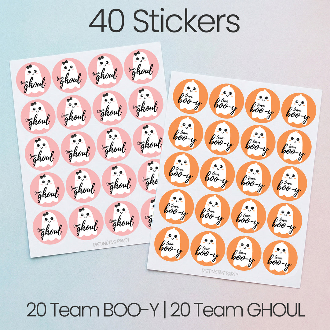 Halloween Gender Reveal Party: Little Boo - Fall Orange Team Boo-y or Pink Team Ghoul Voting Stickers - 40 Stickers