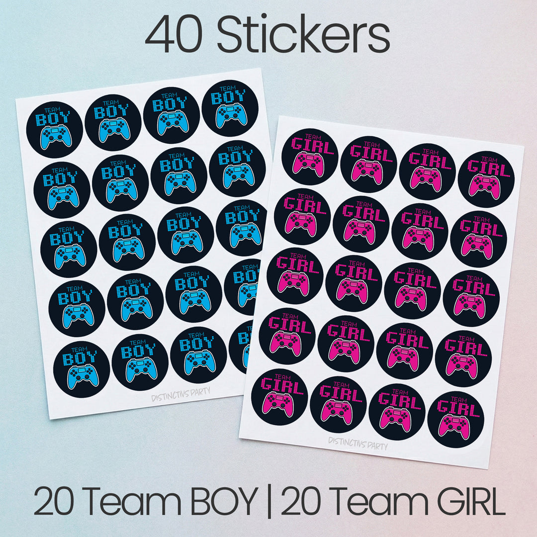 Video Gamer: Gender Reveal Party - Girl or Boy  - 40 Stickers