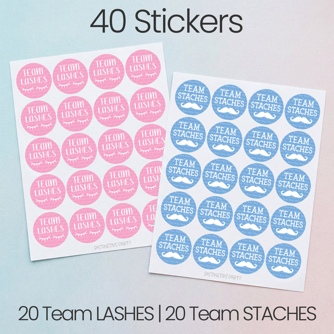 Gender Reveal Party: Lashes or Staches - Team Boy or Girl Voting Stickers - Baby Shower -  40 Stickers