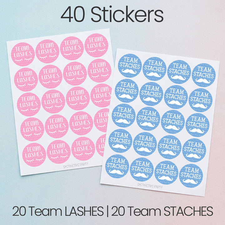 Gender Reveal Party: Lashes or Staches - Team Boy or Girl Voting Stickers - Baby Shower -  40 Stickers