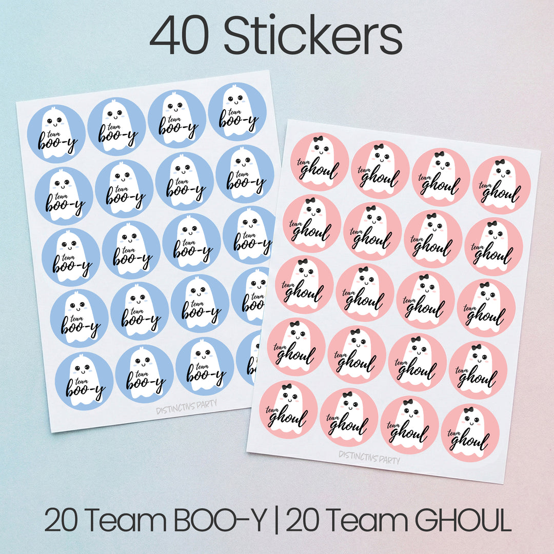 Halloween Baby Gender Reveal Party: Little Boo - Fall Blue Team Boo-y or Pink Team Ghoul Voting Stickers - 40 Stickers