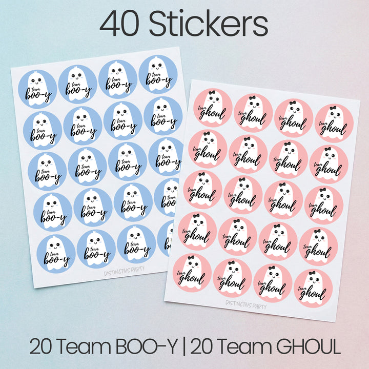 Halloween Baby Gender Reveal Party: Little Boo - Fall Blue Team Boo-y or Pink Team Ghoul Voting Stickers - 40 Stickers