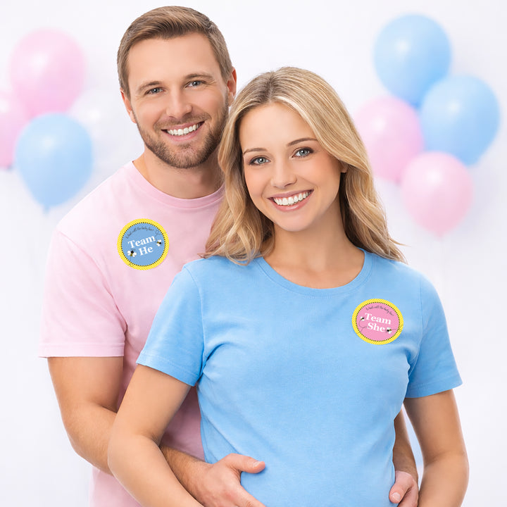Bumble Bee: Gender Reveal Party - What Will Baby Bee Stickers -  Team She or He - 40 Stickers