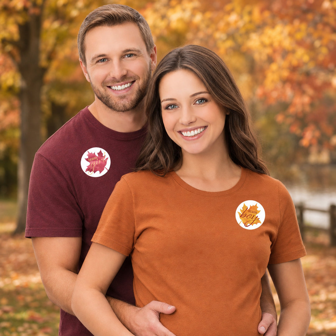 Fall Leaves: Gender Reveal Party - Baby Shower - Team Boy or Team Girl Stickers - 40 Stickers