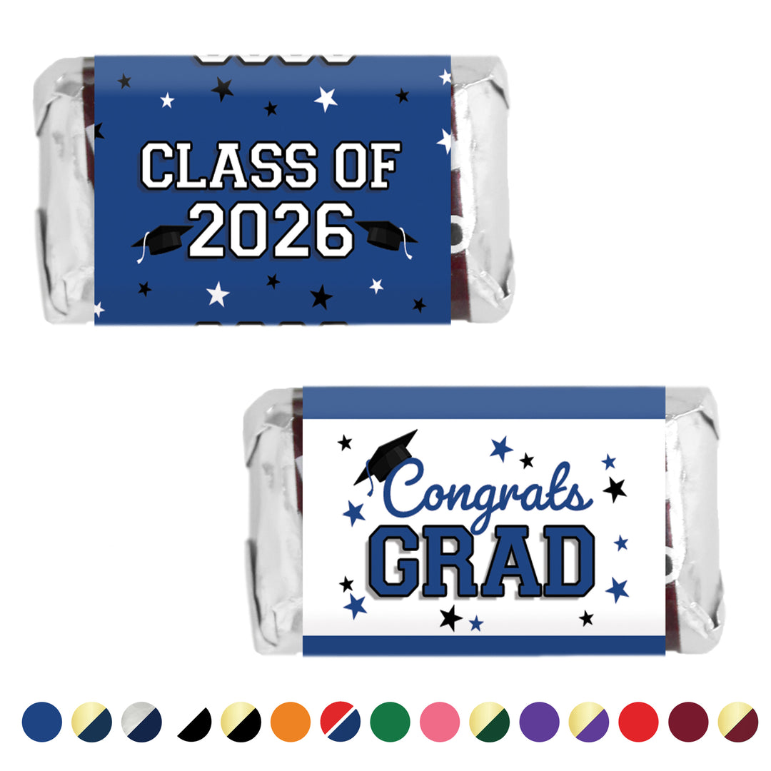 Class of 2026 Graduation Candy Wrapper Stickers  – Fits Miniatures Chocolate Bars (42 Count)