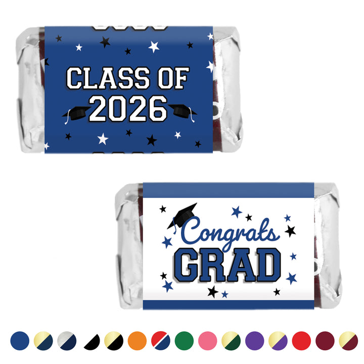 Class of 2026 Graduation Candy Wrapper Stickers  – Fits Miniatures Chocolate Bars (42 Count)