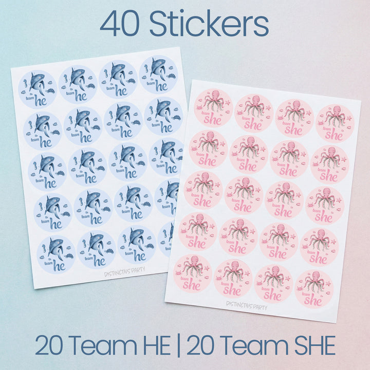 Under the Sea: Gender Reveal Party - Team He or Team She - 40 Stickers
