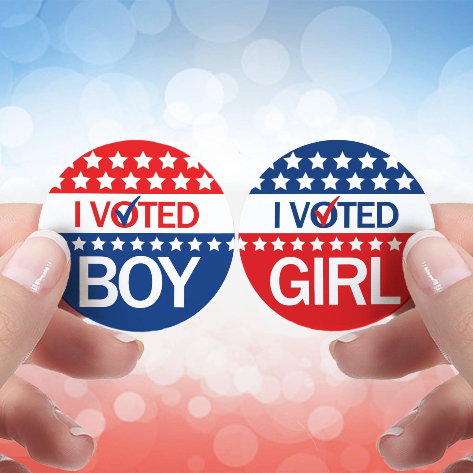 Patriotic: Baby Gender Reveal Party - Vote Boy or Girl Stickers - 40 Stickers - Distinctivs Party
