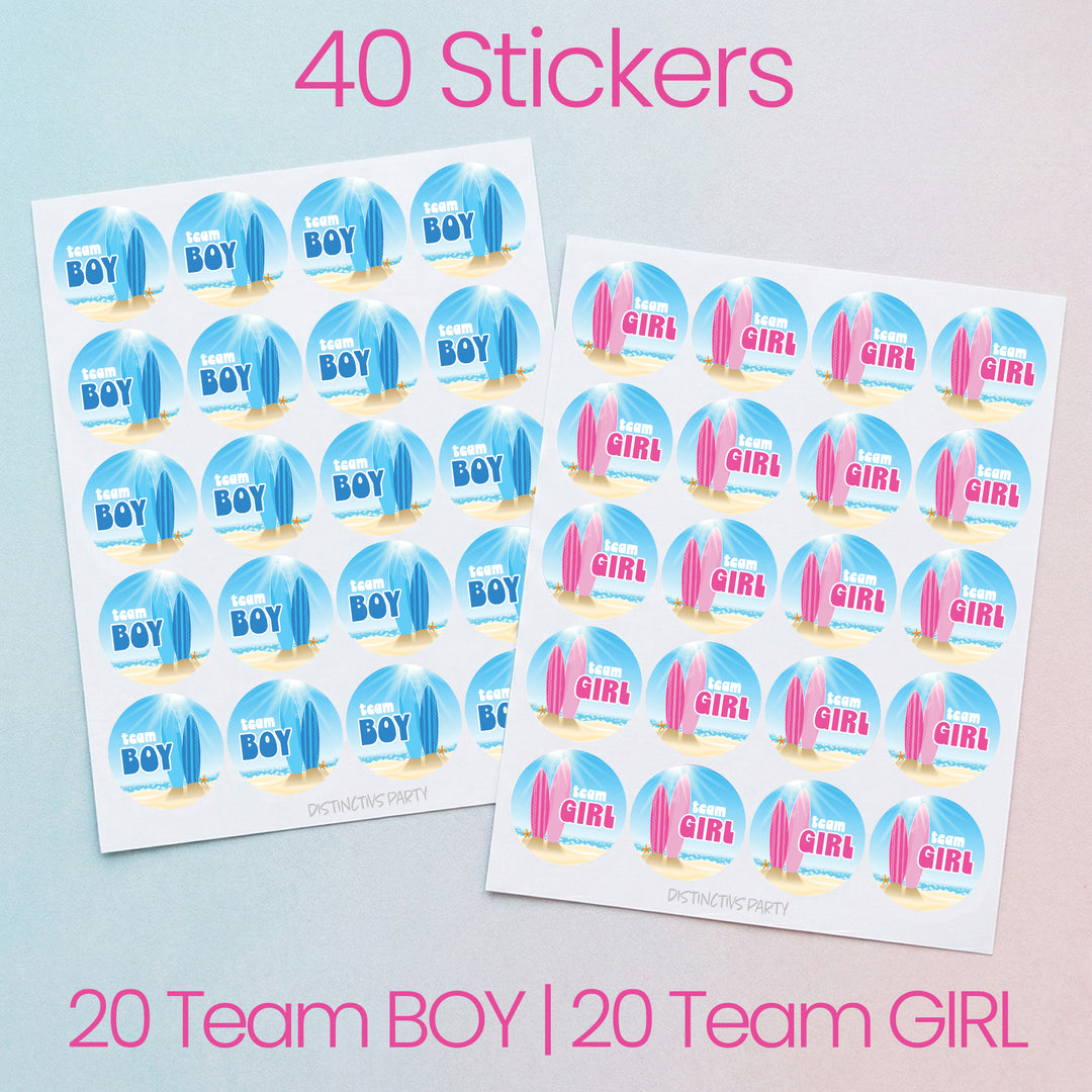 Baby on Board: Gender Reveal Party - Team Boy or Team Girl, Surf Themed - 40 Stickers