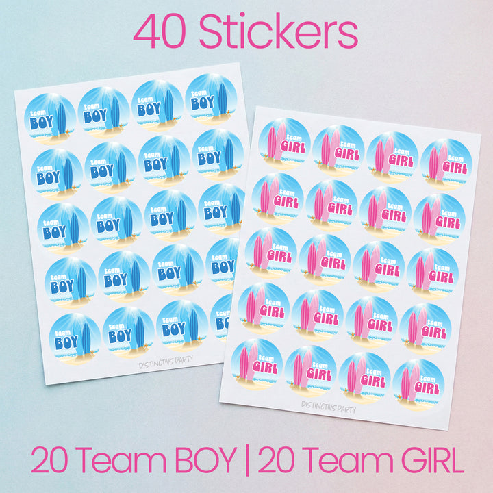 Baby on Board: Gender Reveal Party - Team Boy or Team Girl, Surf Themed - 40 Stickers