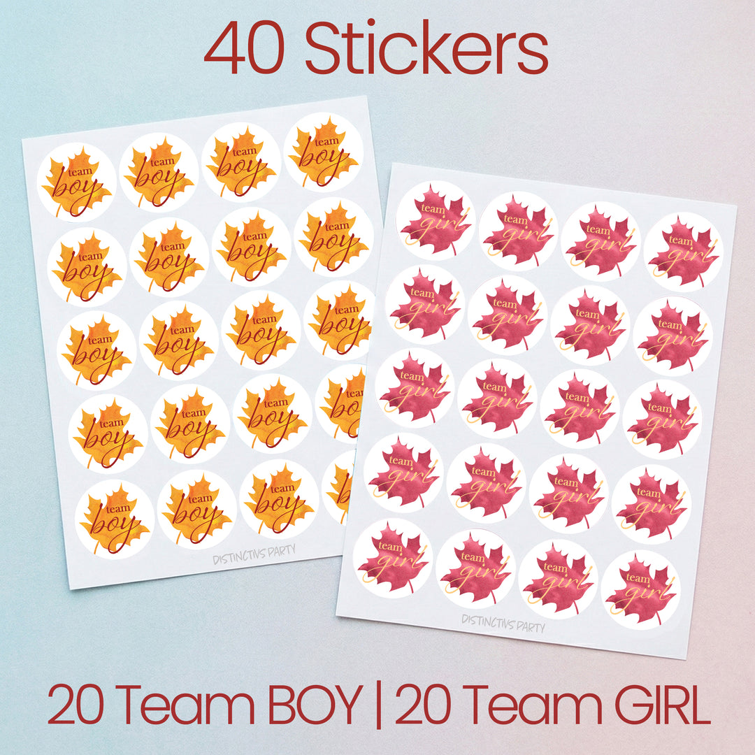 Fall Leaves: Gender Reveal Party - Baby Shower - Team Boy or Team Girl Stickers - 40 Stickers