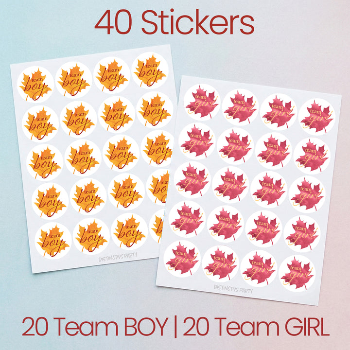 Fall Leaves: Gender Reveal Party - Baby Shower - Team Boy or Team Girl Stickers - 40 Stickers