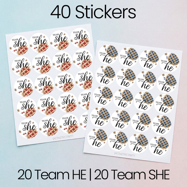 Cutie Pie Gender Reveal Party Stickers - Team He or Team She - 40 pack (1.75" Round)
