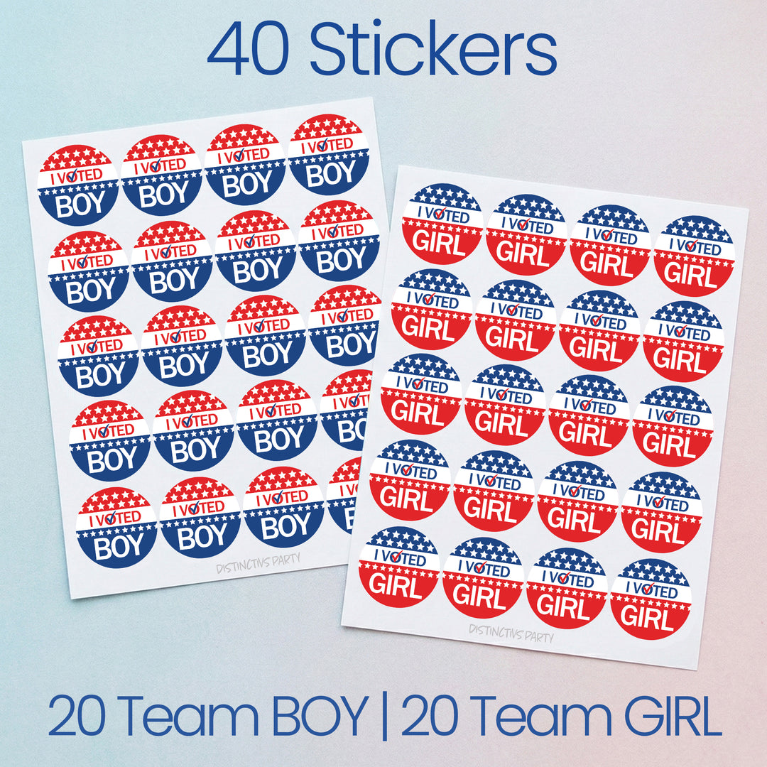 Patriotic: Baby Gender Reveal Party - Vote Boy or Girl Stickers - 40 Stickers
