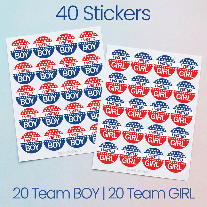 Patriotic: Baby Gender Reveal Party - Vote Boy or Girl Stickers - 40 Stickers