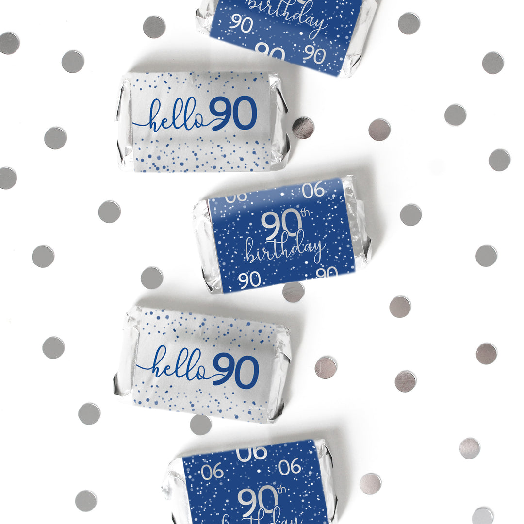 Blue and Silver 90th Birthday Candy Bar Stickers - Hershey's® Miniatures Candy Bar Wrappers