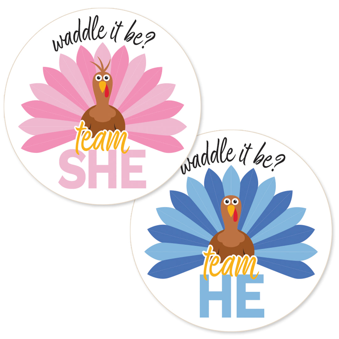Thanksgiving Turkey Gender Reveal Stickers  - Team He or She - 40 Stickers