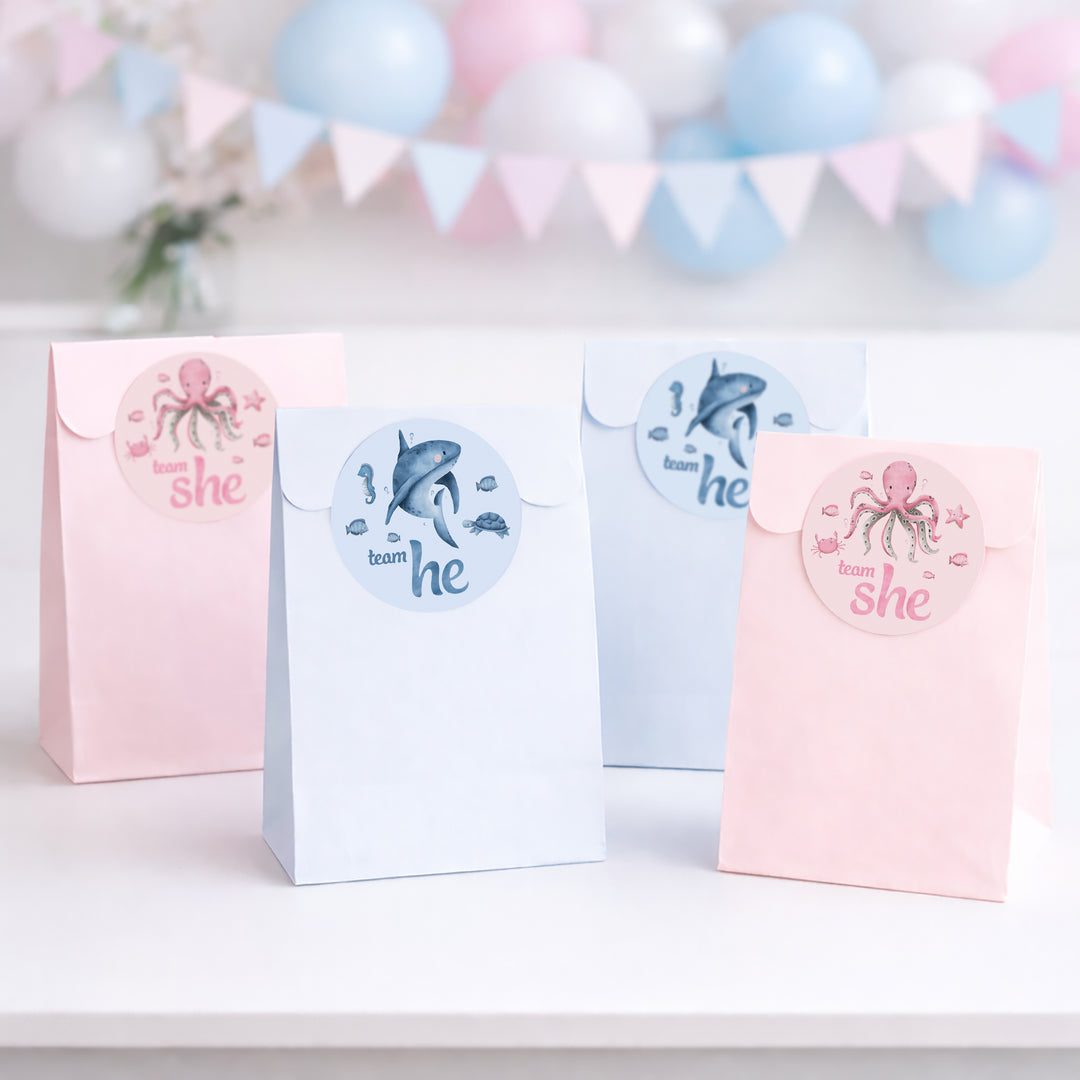 Under the Sea: Gender Reveal Party - Team He or Team She - 40 Stickers