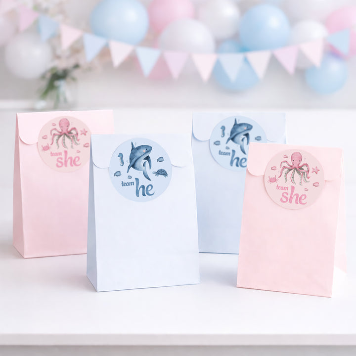 Under the Sea: Gender Reveal Party - Team He or Team She - 40 Stickers