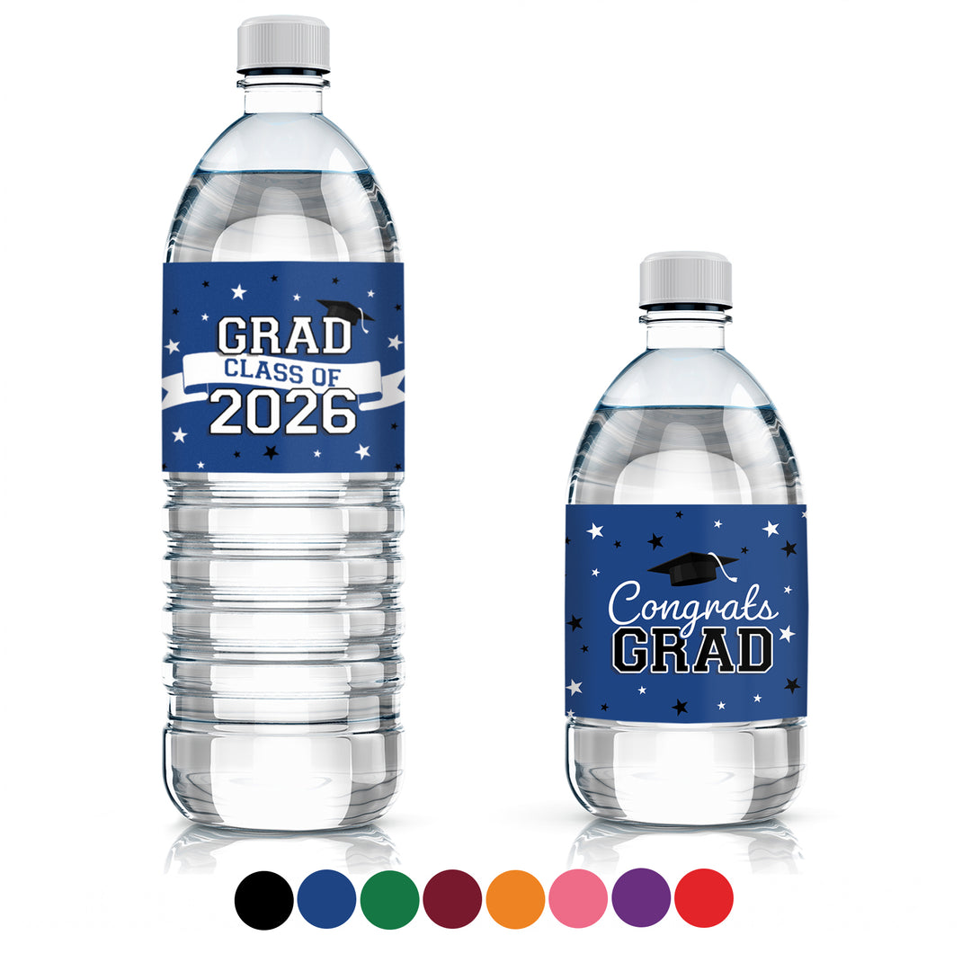 Graduation Water Bottle Labels 2026 – Waterproof Class of 2026 Party Drink Wrappers (20 Stickers)