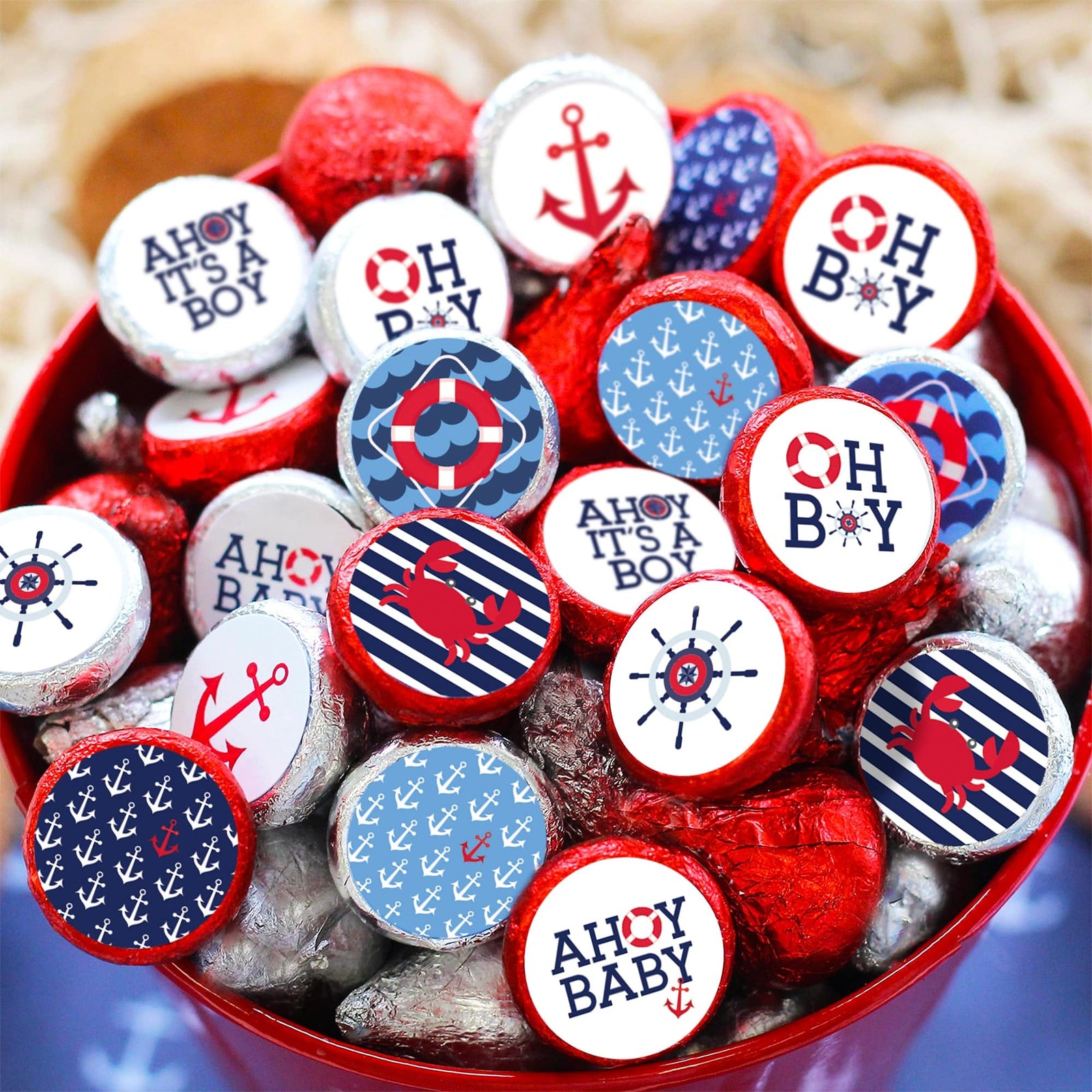 Ahoy It's a Boy: Baby Shower- Favor Stickers - Fits on Hershey's Kisses - 180 Stickers - Distinctivs Party