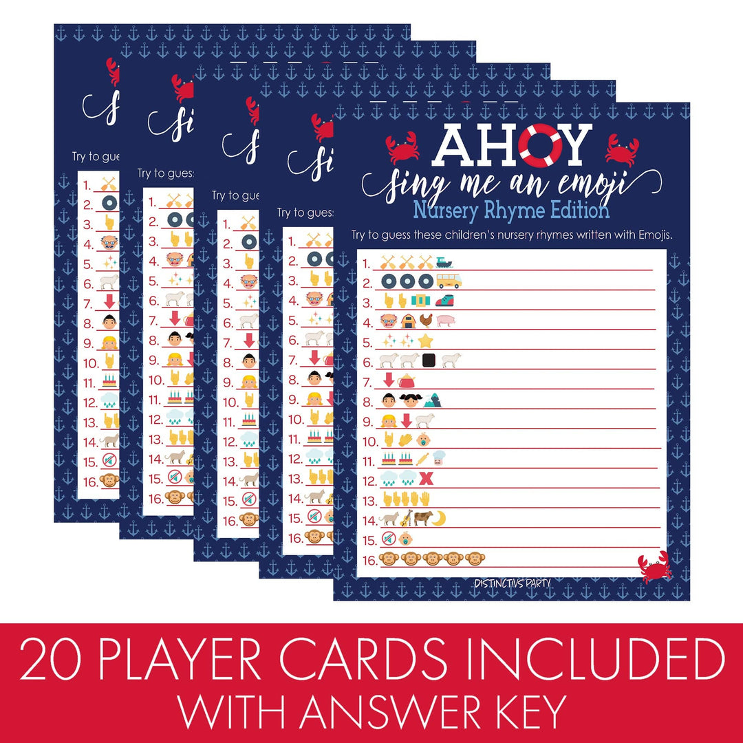 Ahoy it's a Boy: Baby Shower Game -  Nursery Rhyme Emoji Game Cards - 20 Cards