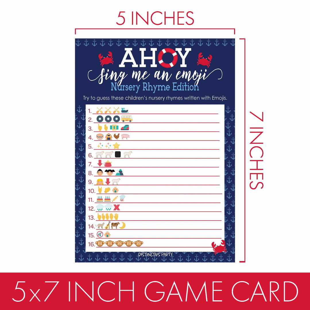 Ahoy it's a Boy: Baby Shower Game -  Nursery Rhyme Emoji Game Cards - 20 Cards