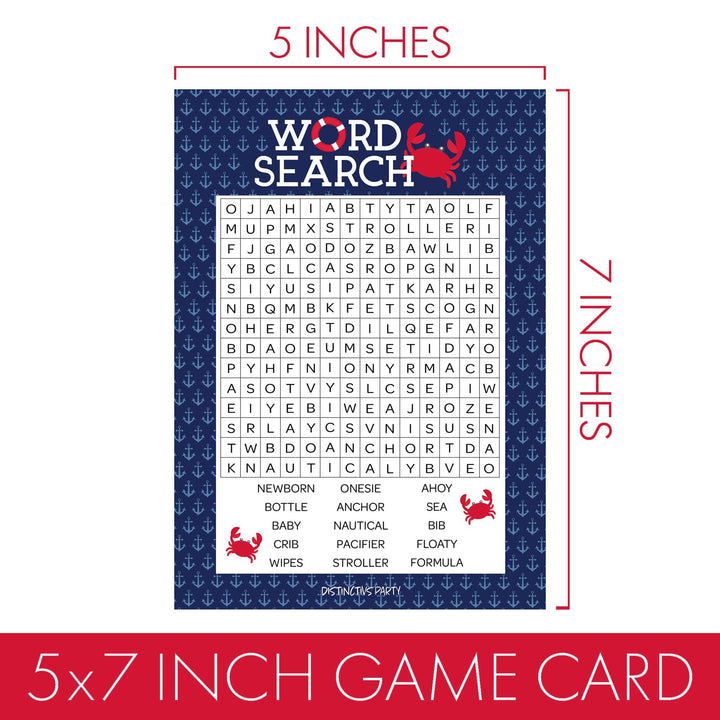 Ahoy It's a Boy:  Baby Shower Game - Word Search-  20 Player Cards