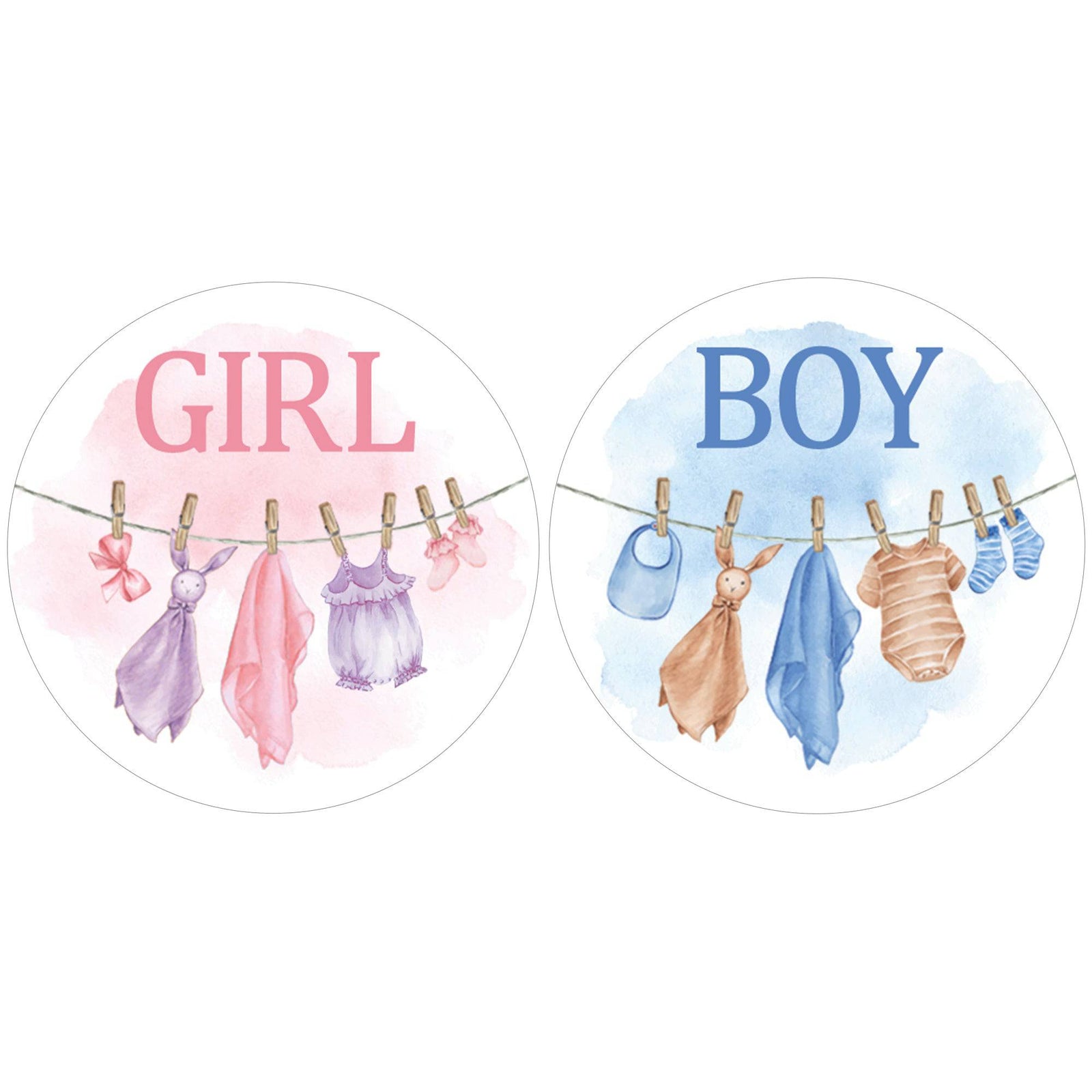 Baby Clothesline: Gender Reveal Party - Girl or Boy - 40 Stickers - Distinctivs Party