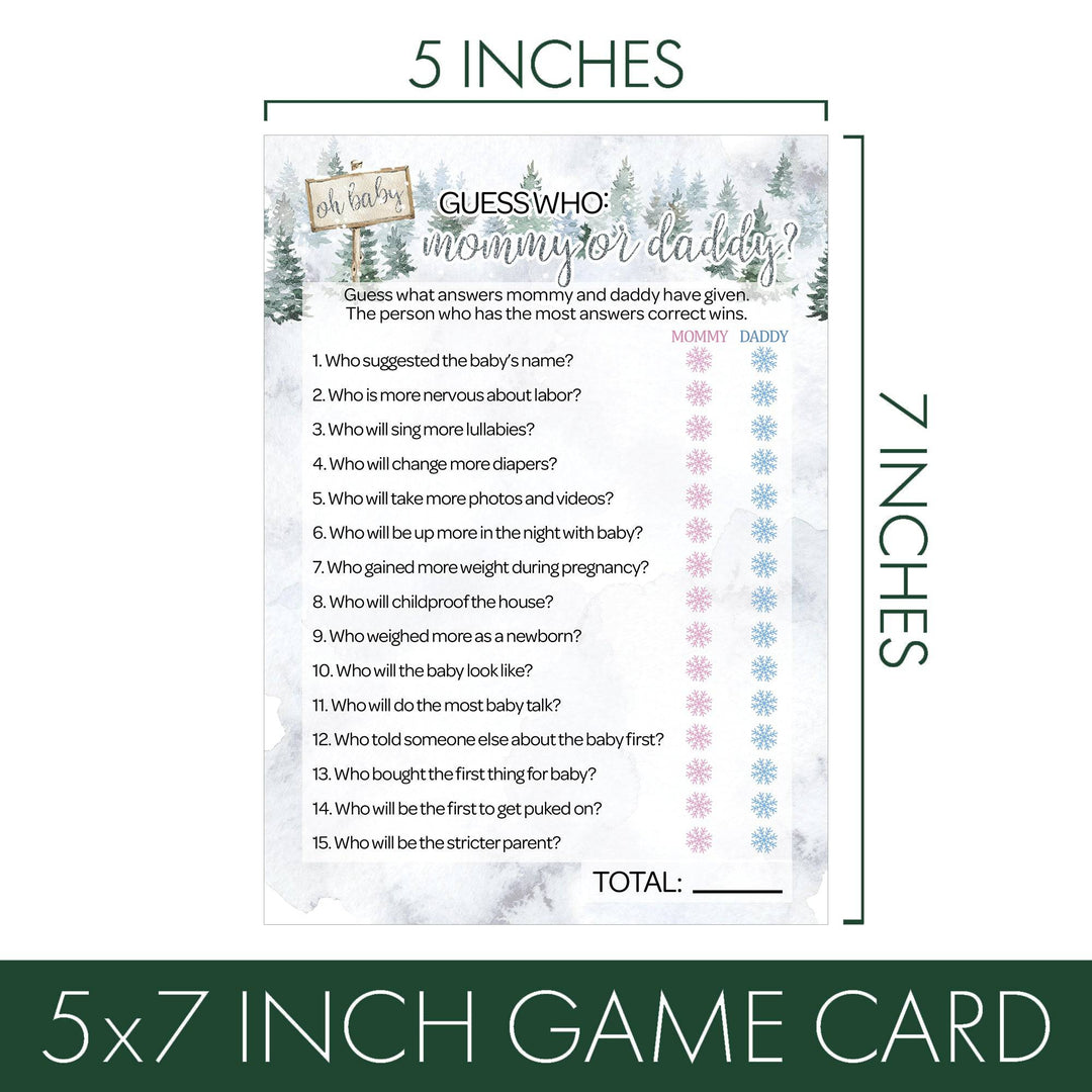 Baby It's Cold Outside Evergreen: Winter Baby Shower Game - "Guess Who" Mommy or Daddy and All Things Winter- Two Game Bundle - 20 Dual Sided Cards